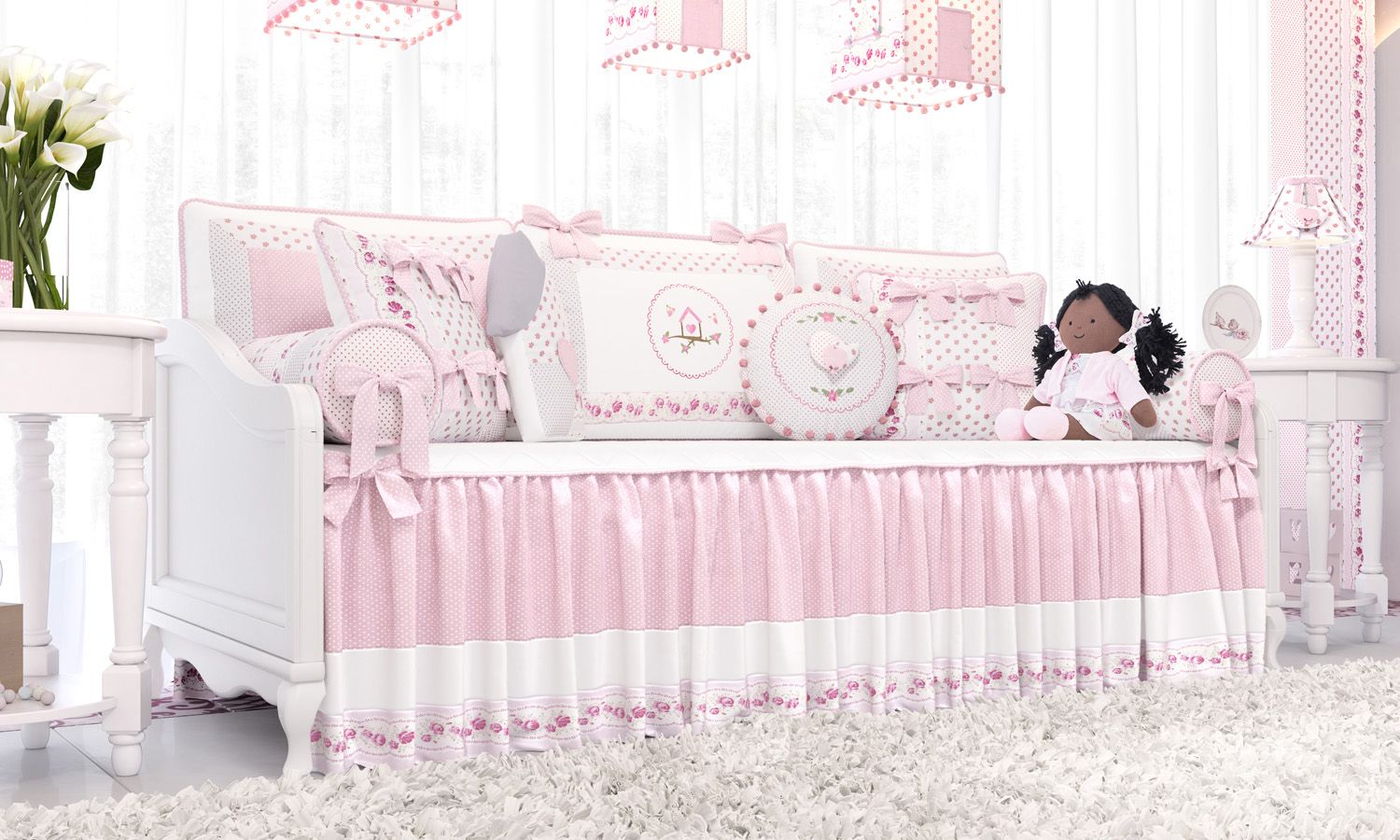 Kit Cama Babá Patchwork Rosa