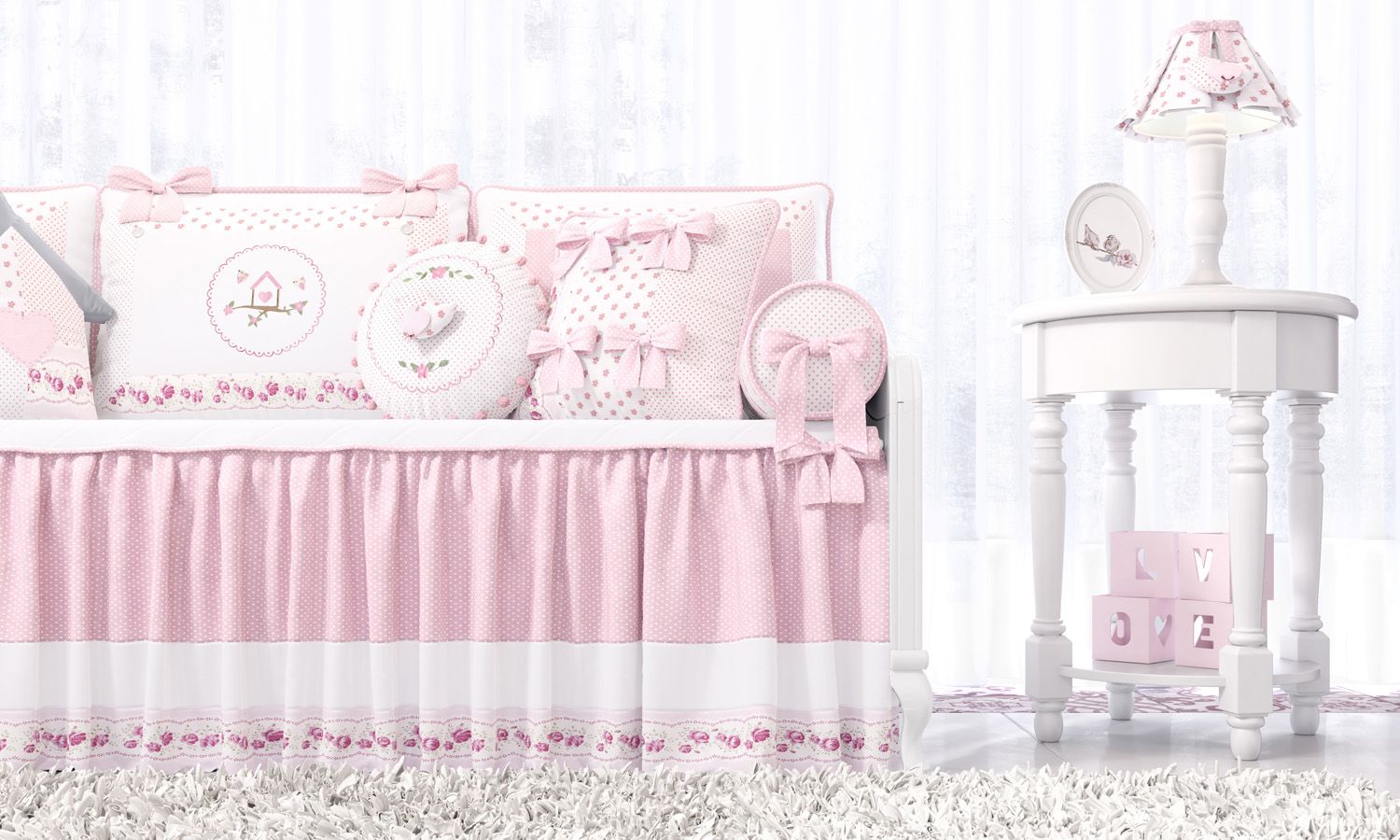 Kit Cama Babá Patchwork Rosa