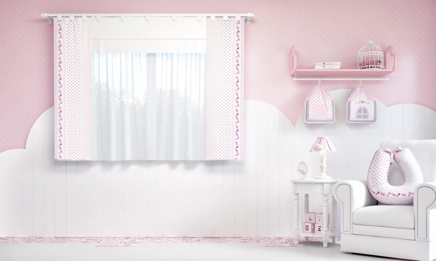 Cortina Patchwork Rosa 1,50m