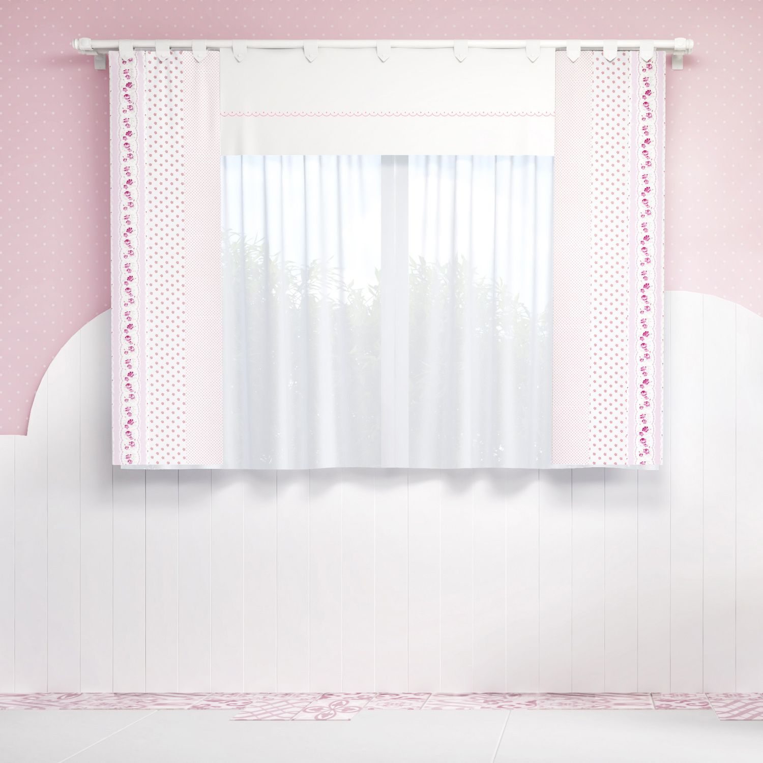 Cortina Patchwork Rosa 1,50m