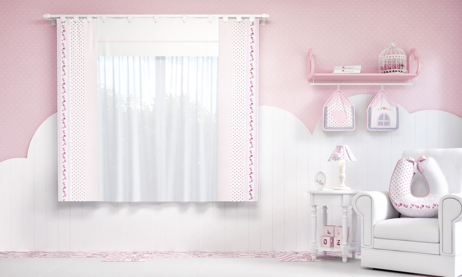 Cortina Patchwork Rosa 1,50m