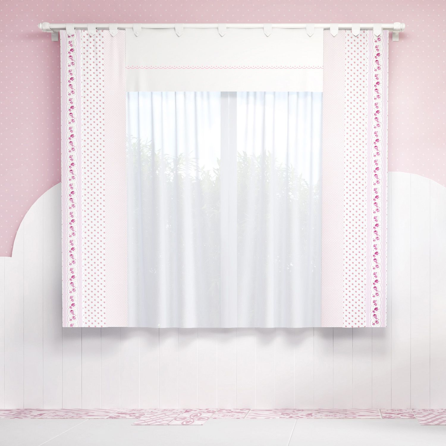 Cortina Patchwork Rosa 1,50m