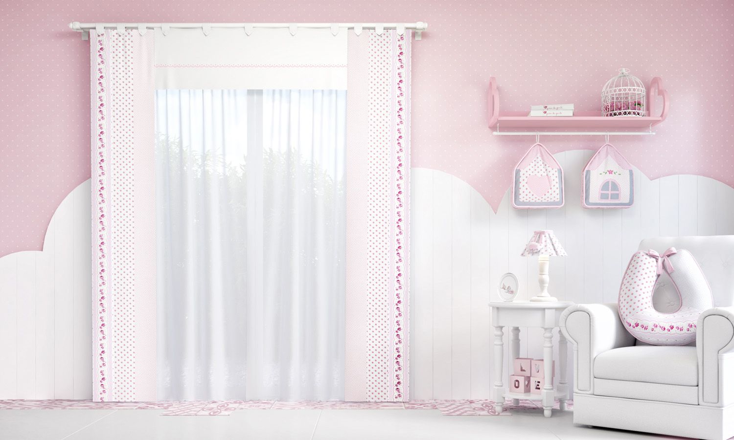 Cortina Patchwork Rosa 1,50m