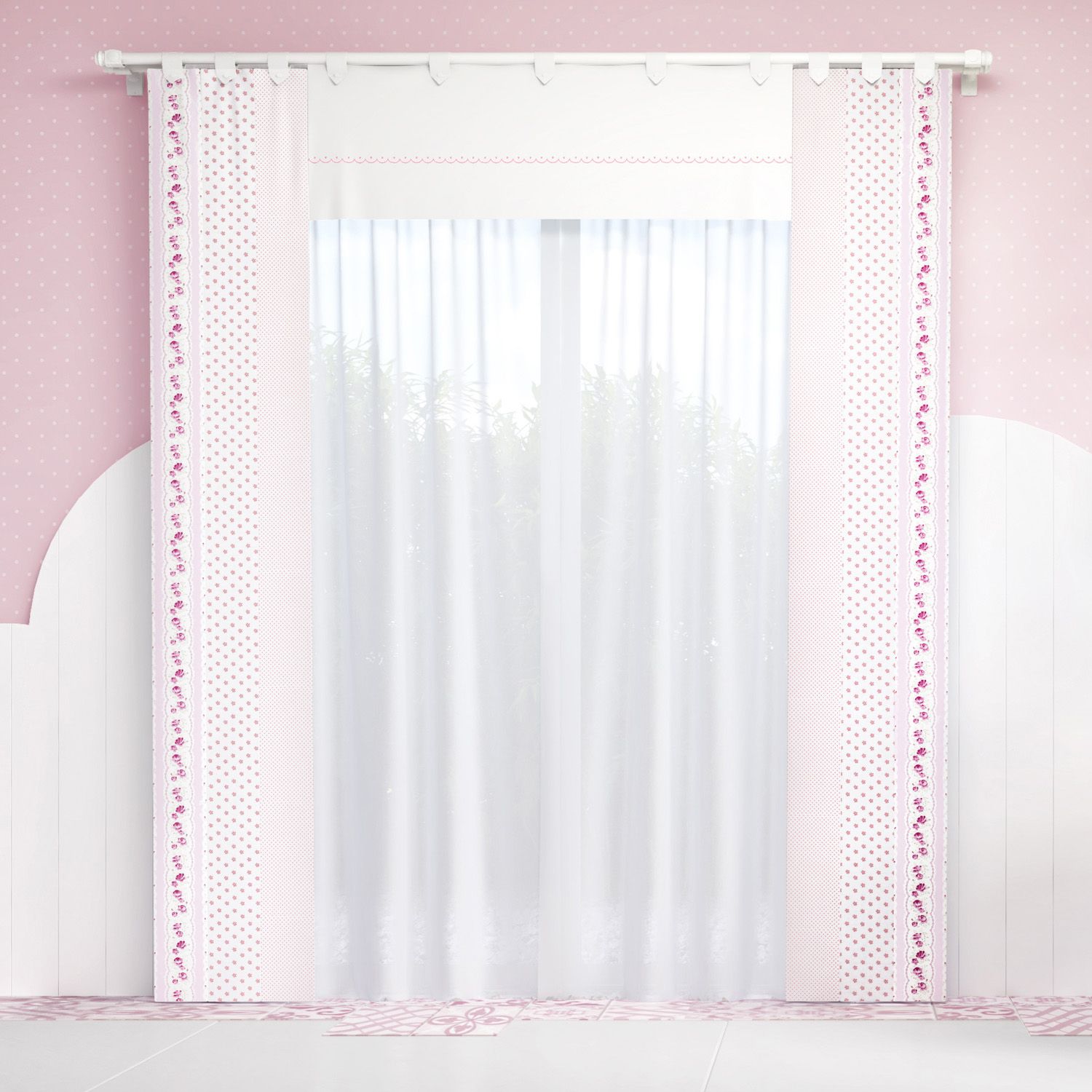 Cortina Patchwork Rosa 1,50m