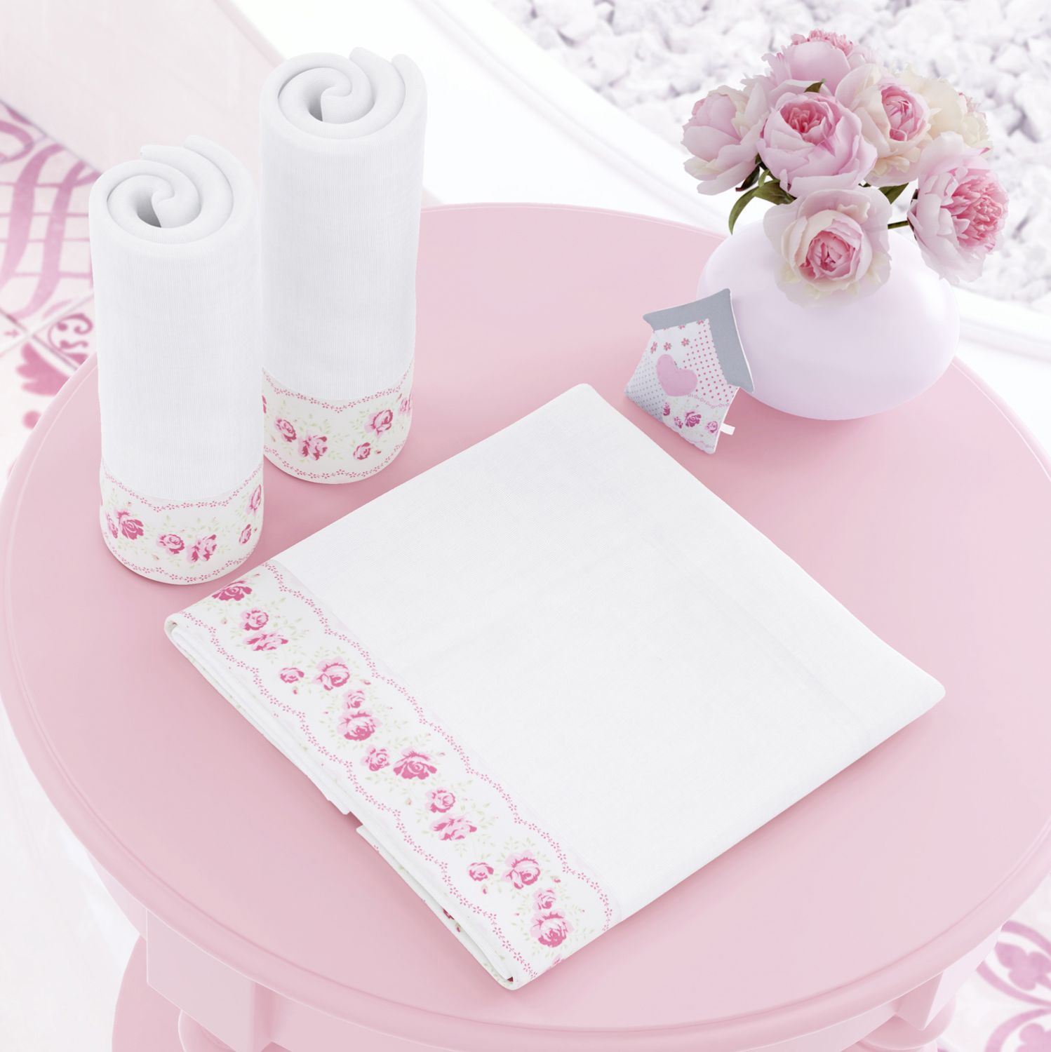 Jogo de Fraldas Ombro Barra Patchwork Rosa com 3