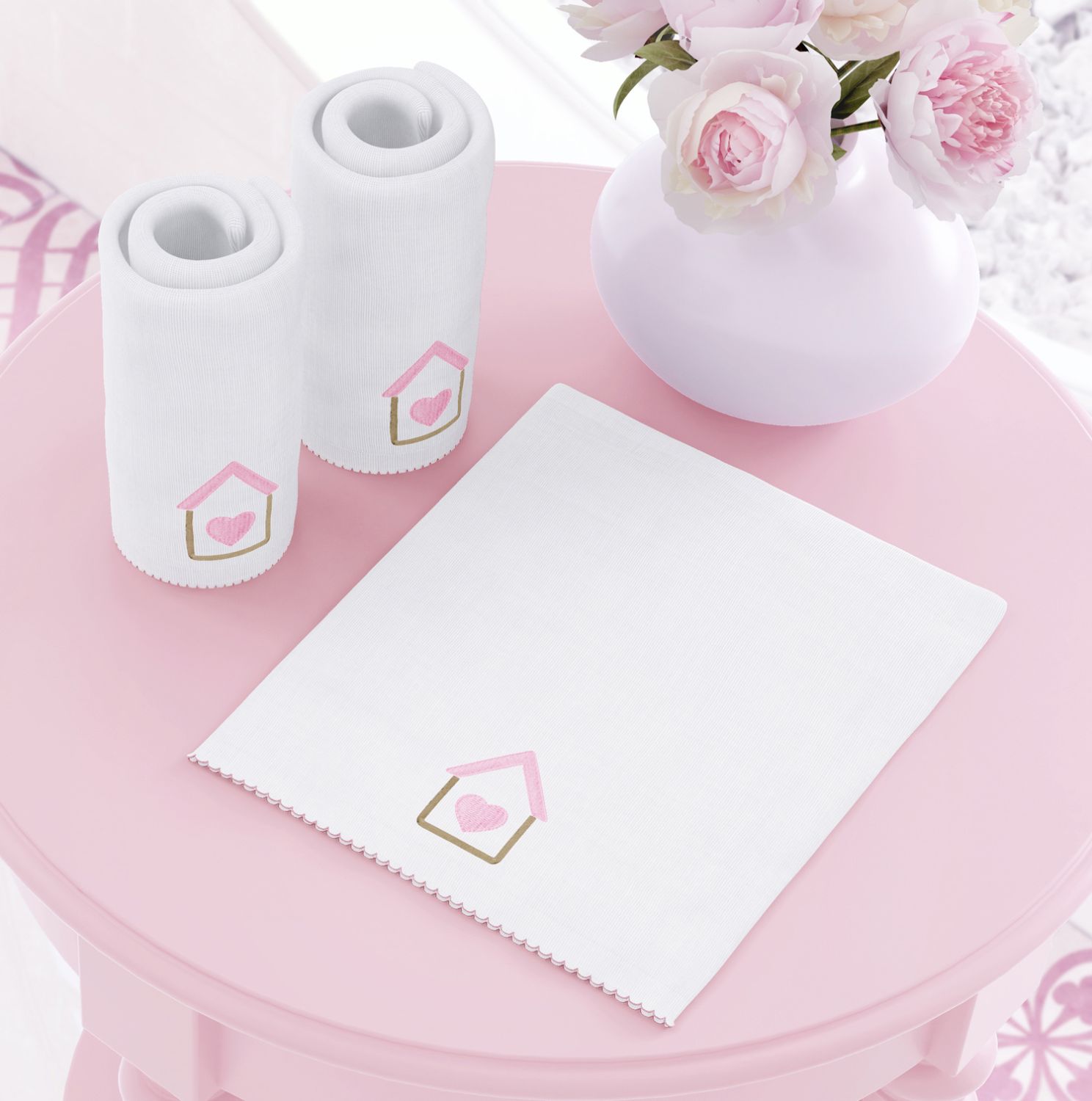 Jogo de Fraldas Ombro Patchwork Rosa com 3