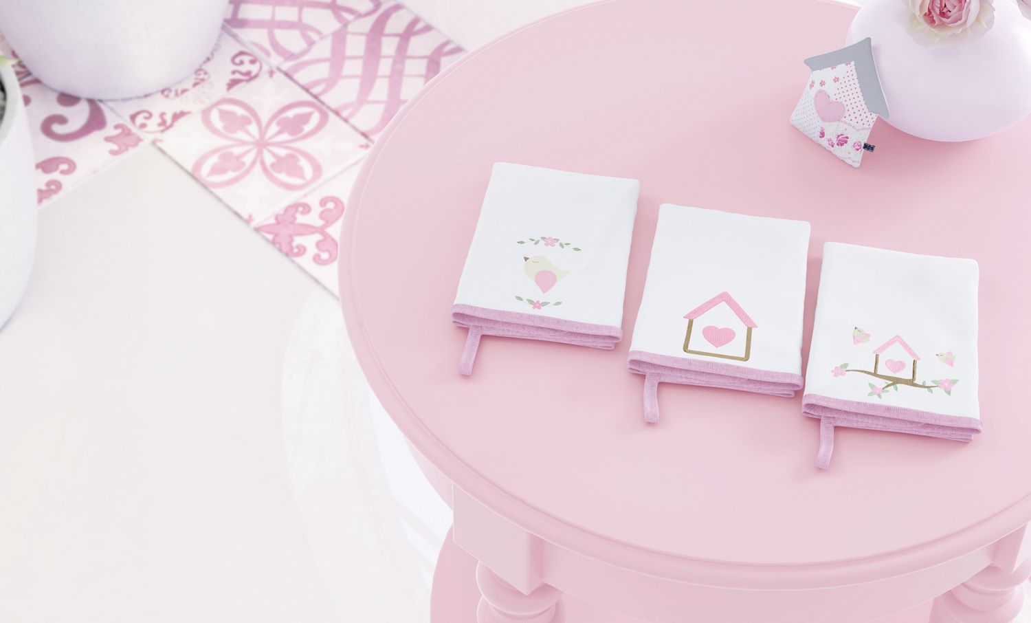 Jogo de Fraldas Boca Malha Patchwork Rosa