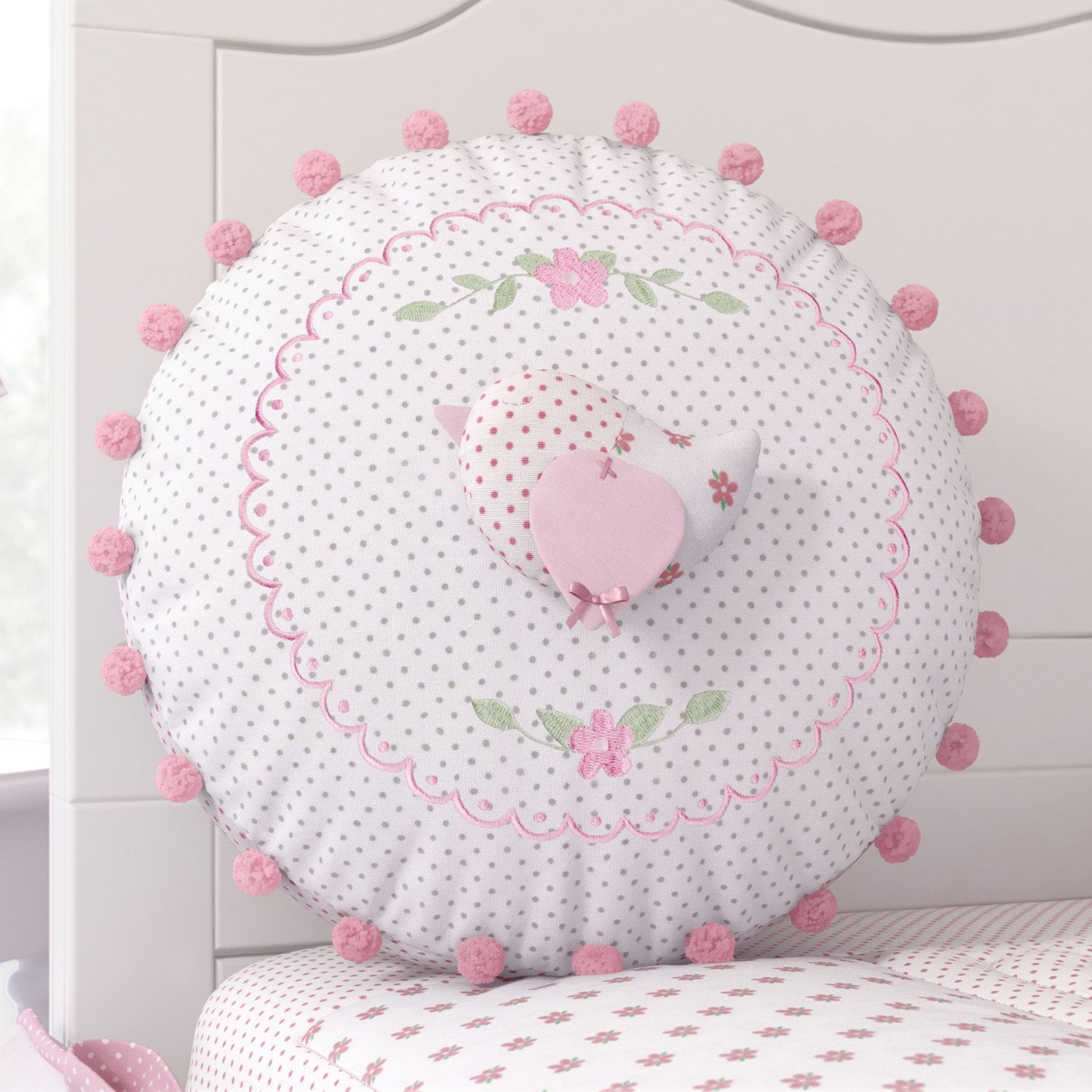 Almofada Redonda Patchwork Rosa 35cm