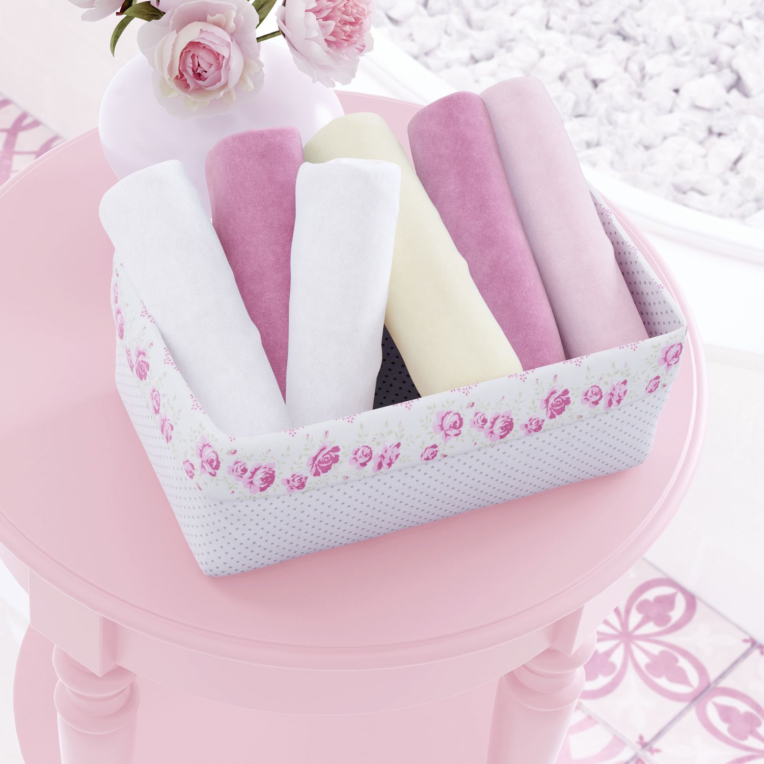 Cesto Organizador Patchwork Rosa 36cm