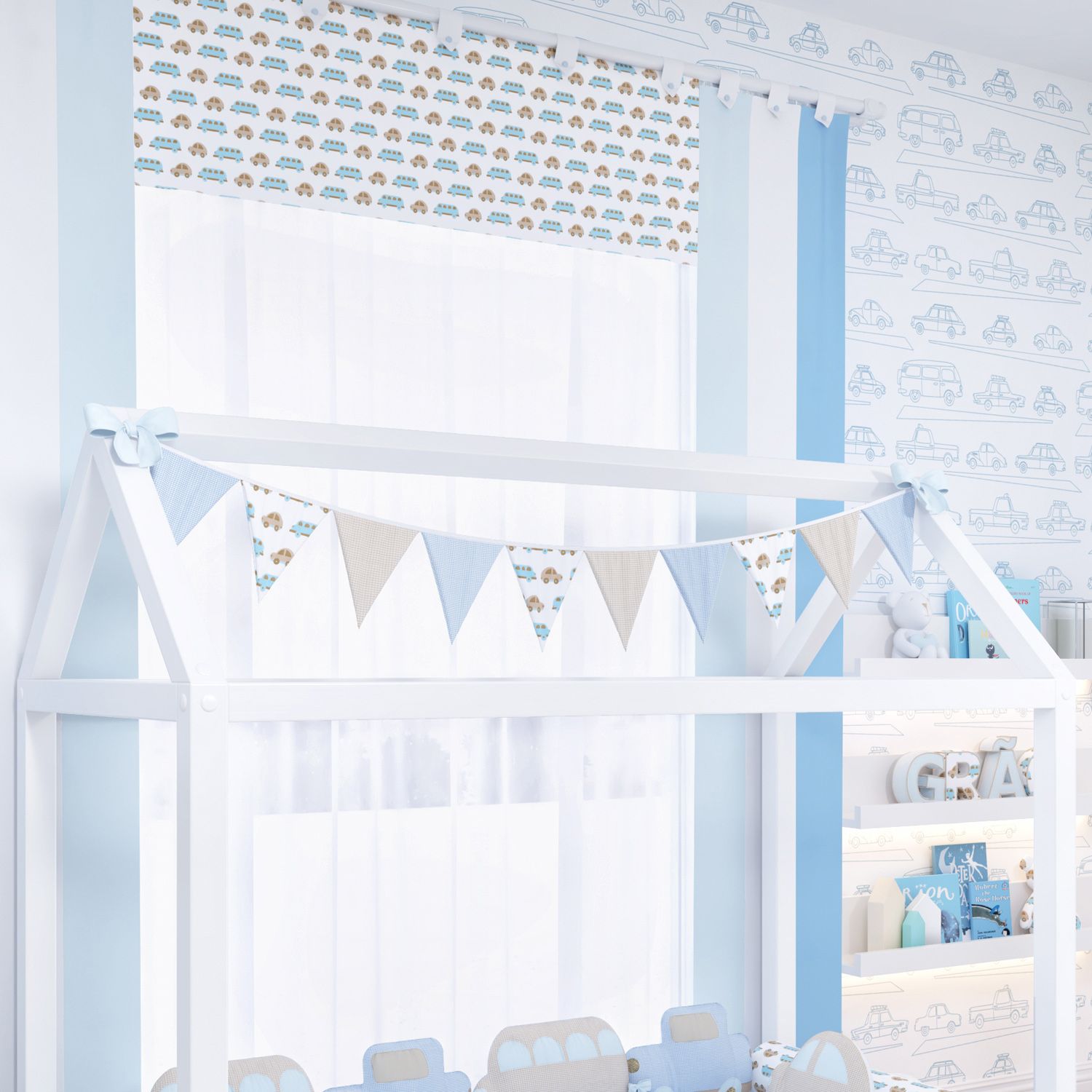 Varal de Cama Bandeirinhas Carrinhos 1,60m