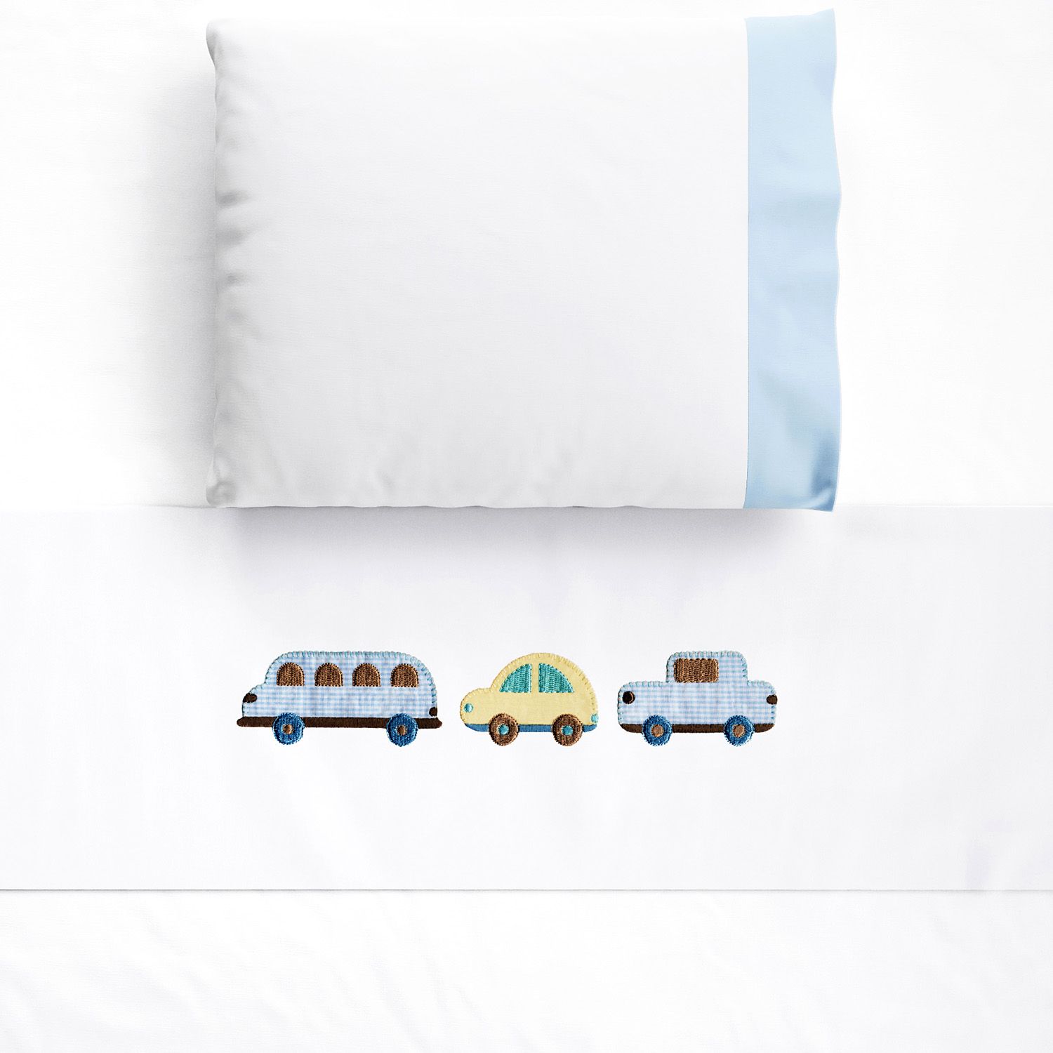 Jogo de Lençol Berço Bordado Carrinhos Azul 3 peças