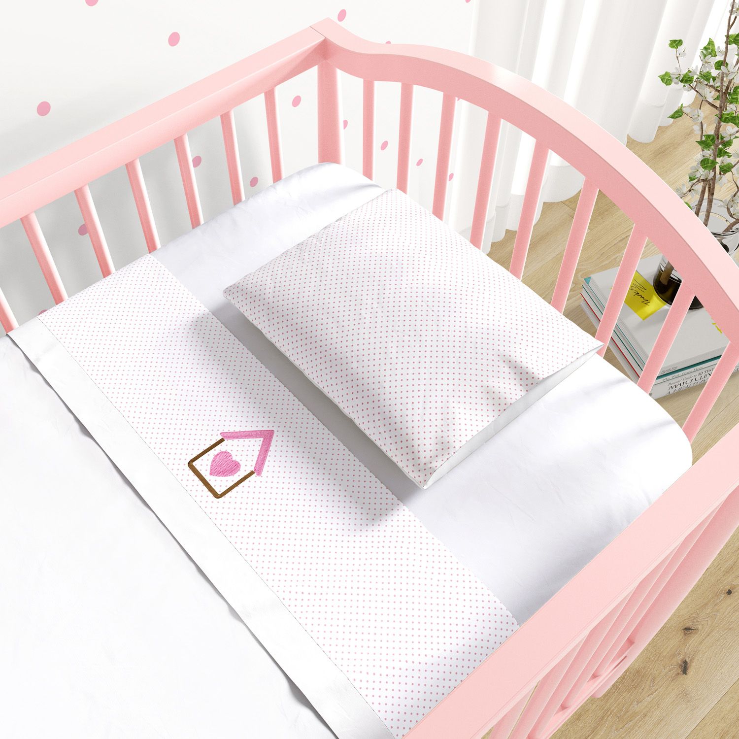 Jogo de Lençol Berço Bordado Casinha 3 peças