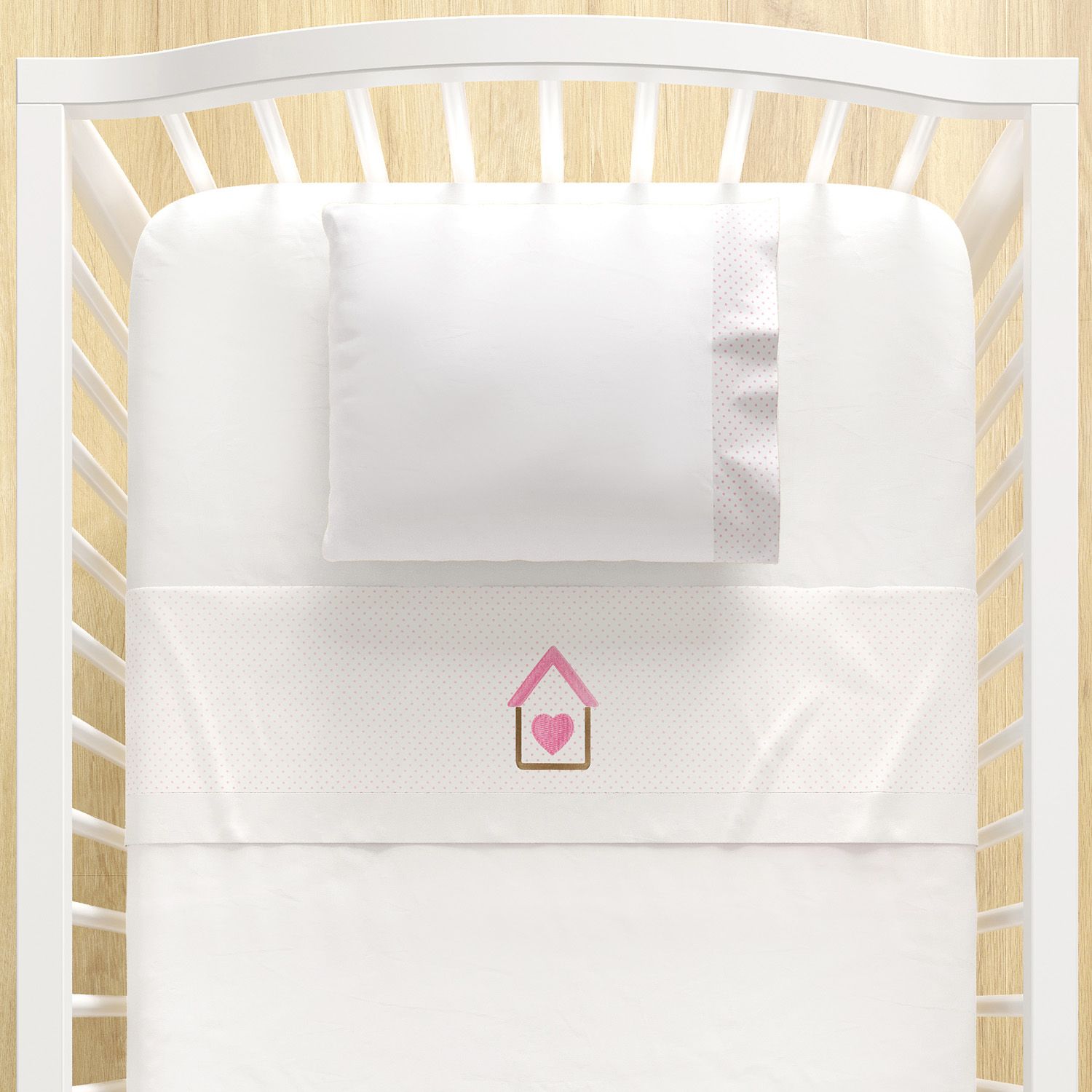 Jogo de Lençol Berço Bordado Casinha 3 peças