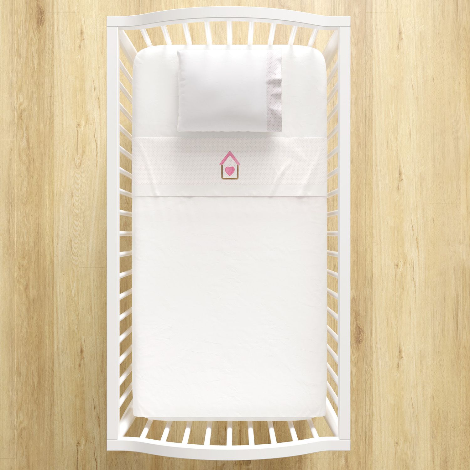 Jogo de Lençol Berço Bordado Casinha 3 peças