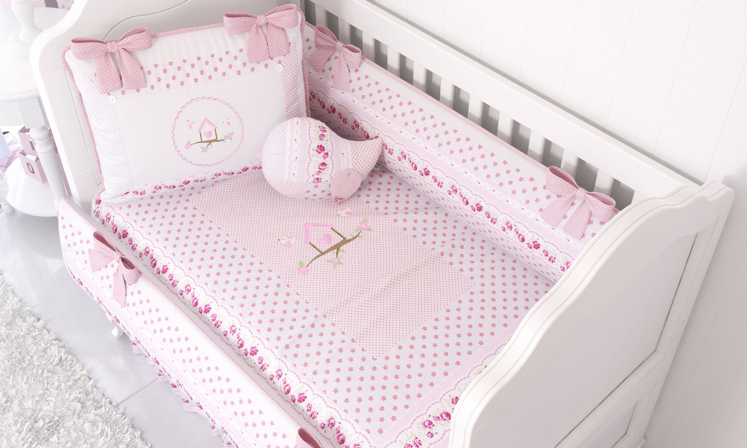 Capa para Edredom de Berço Patchwork Rosa