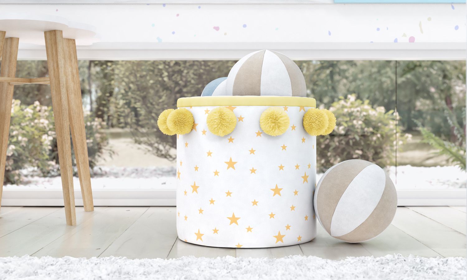 Cesto Organizador para Brinquedos Estrelas Pompom 35cm