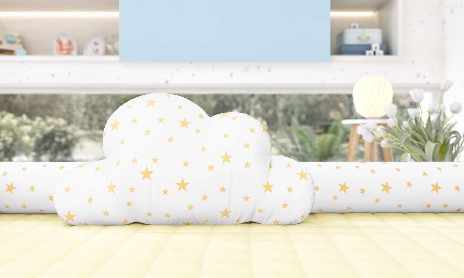 Almofada Nuvem Estrelinhas Amarelo 50cm