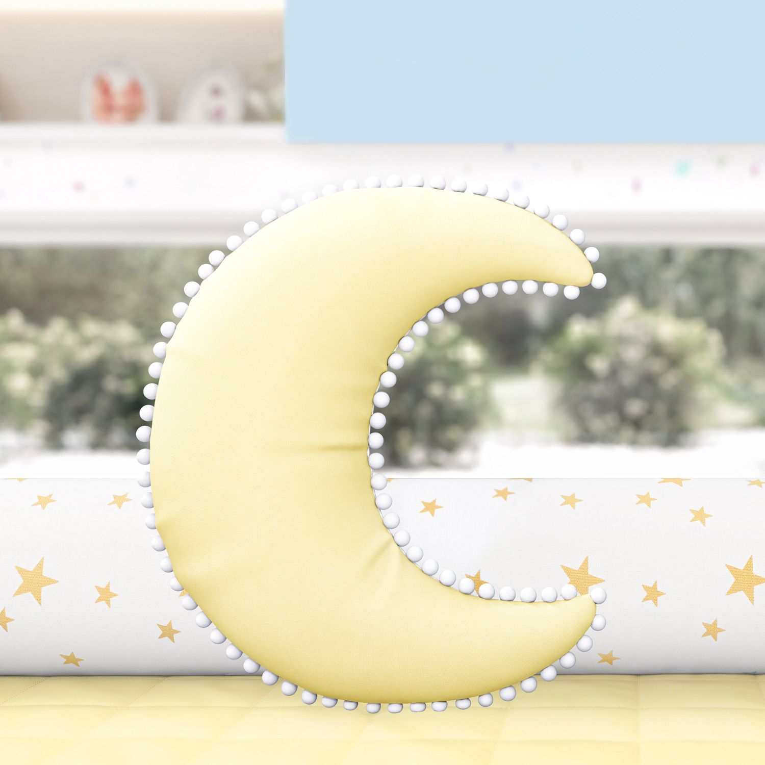 Almofada Lua Pompom Azul 28cm