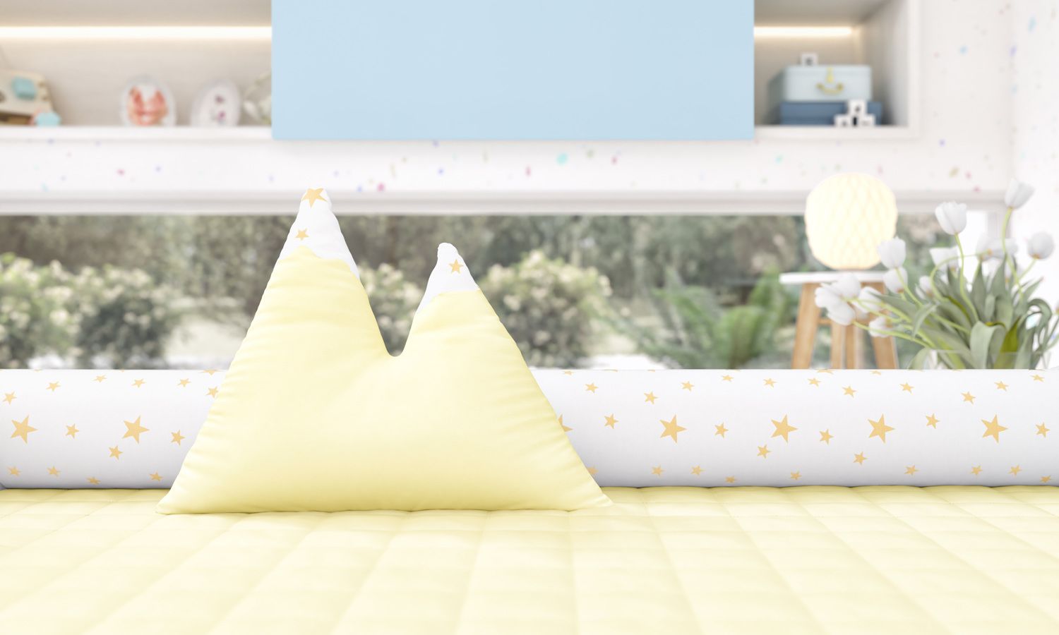 Almofada Montanhas Estrelinhas Amarelo 39cm
