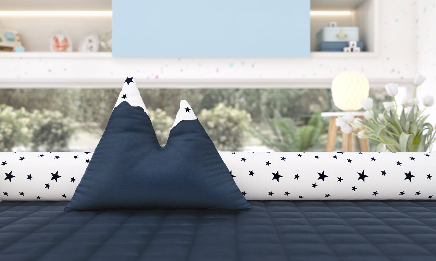 Almofada Montanhas Estrelinhas Amarelo 39cm