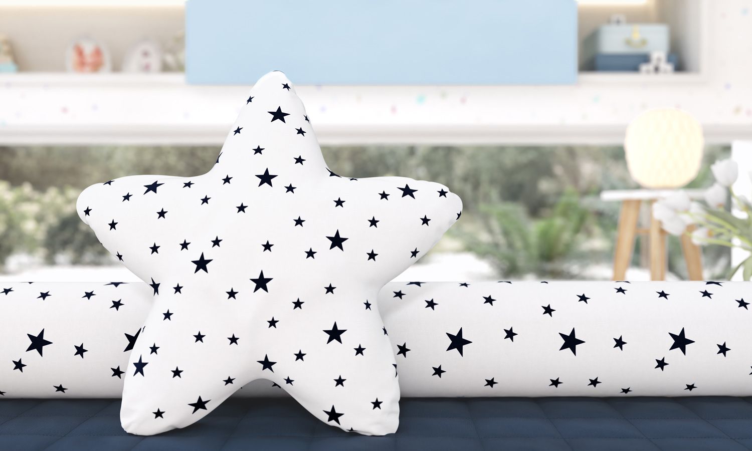 Almofada Estrela Estampada Amarelo 30cm