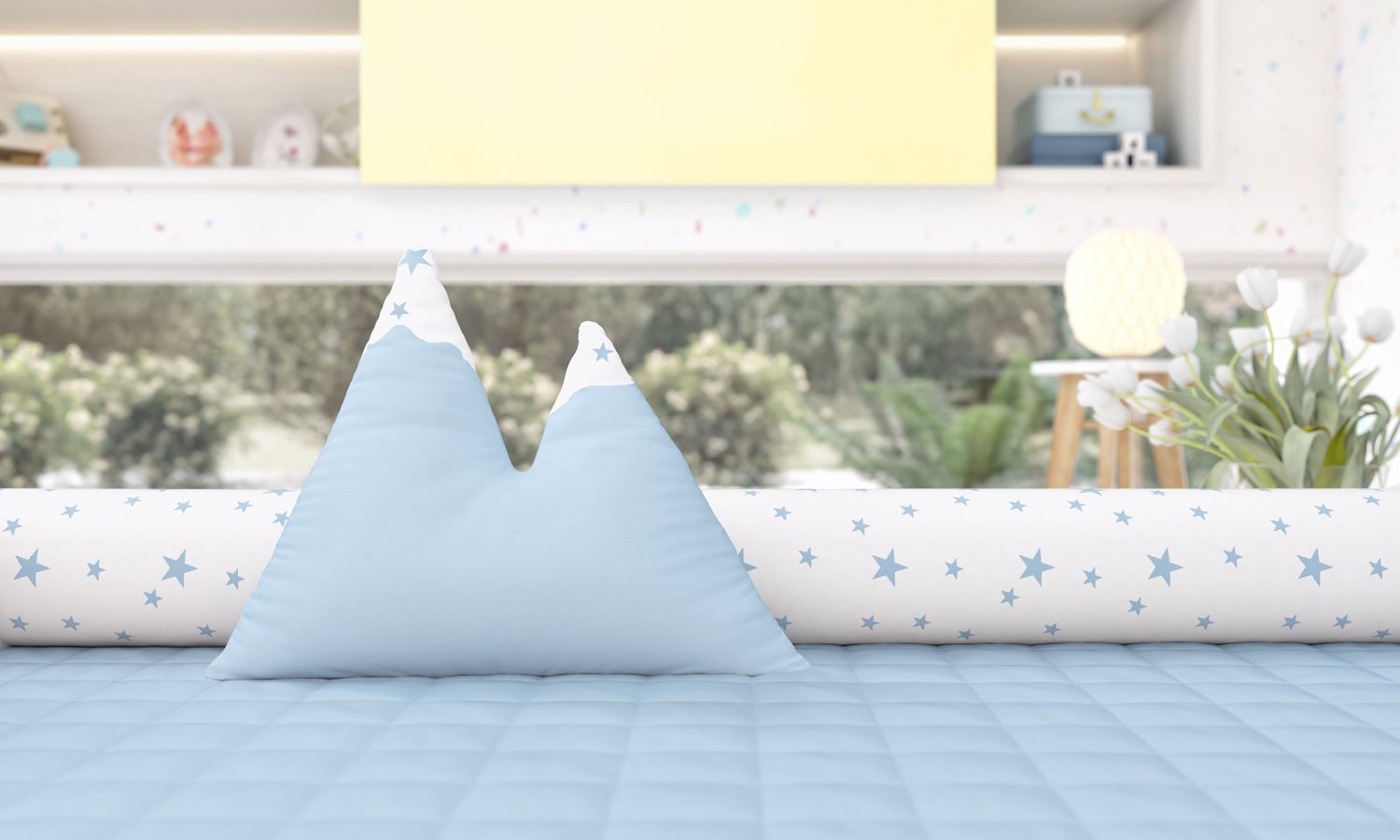 Almofada Montanhas Estrelinhas Amarelo 39cm