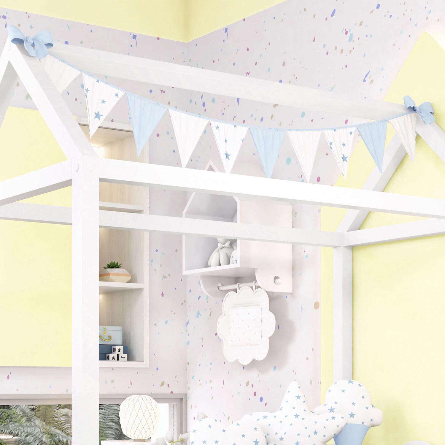 Varal de Cama Bandeirinhas Estrelinhas Amarelo 1,60m