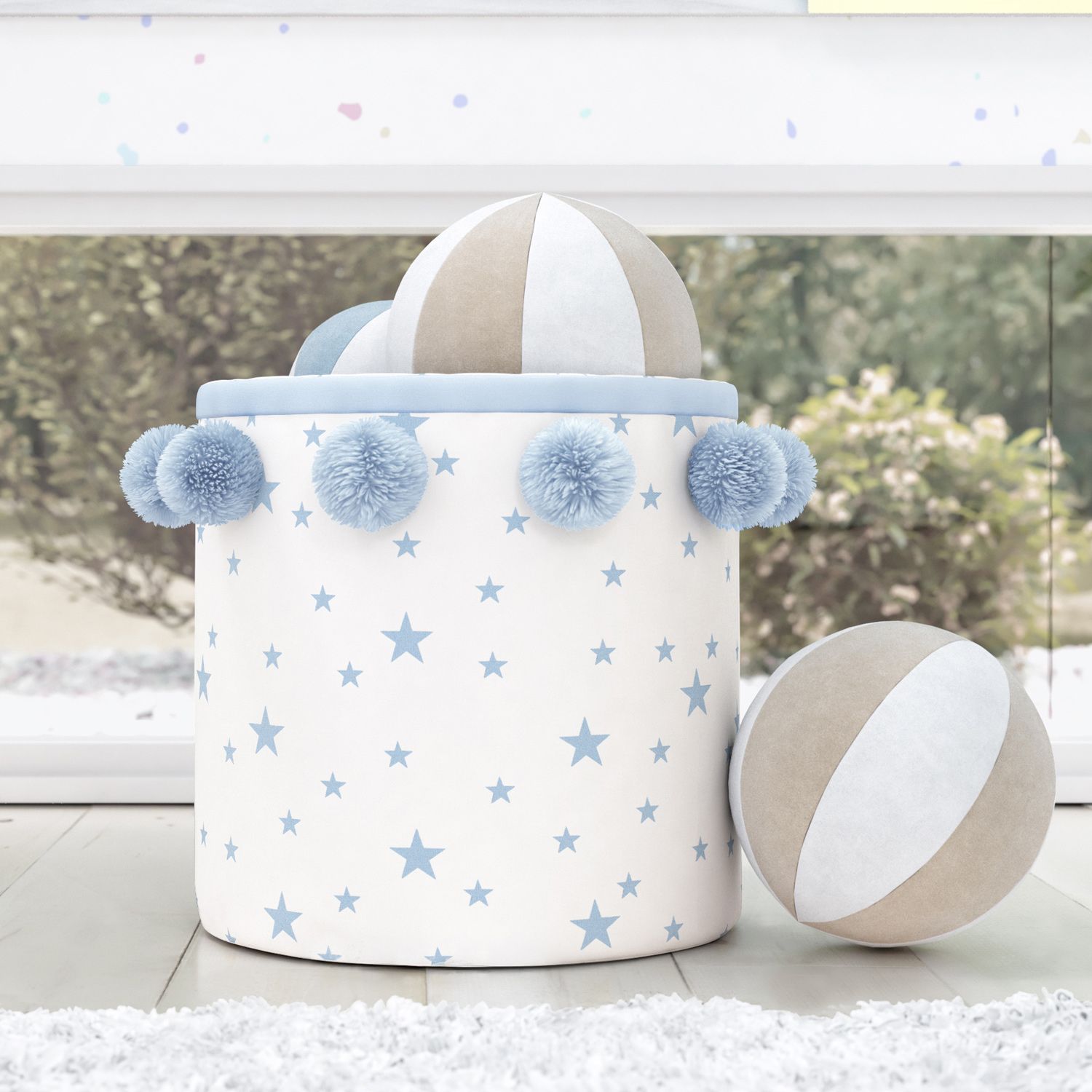 Cesto Organizador para Brinquedos Estrelas Pompom 35cm