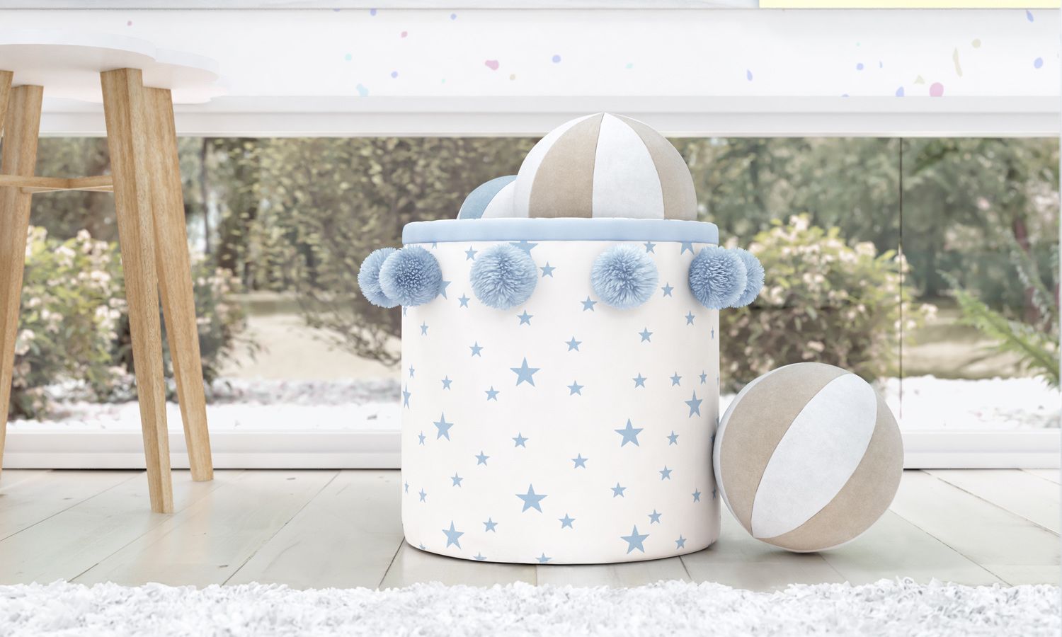 Cesto Organizador para Brinquedos Estrelas Pompom 35cm