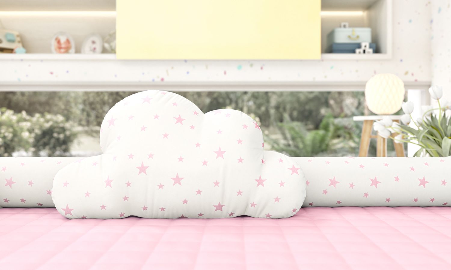 Almofada Nuvem Estrelinhas Amarelo 50cm