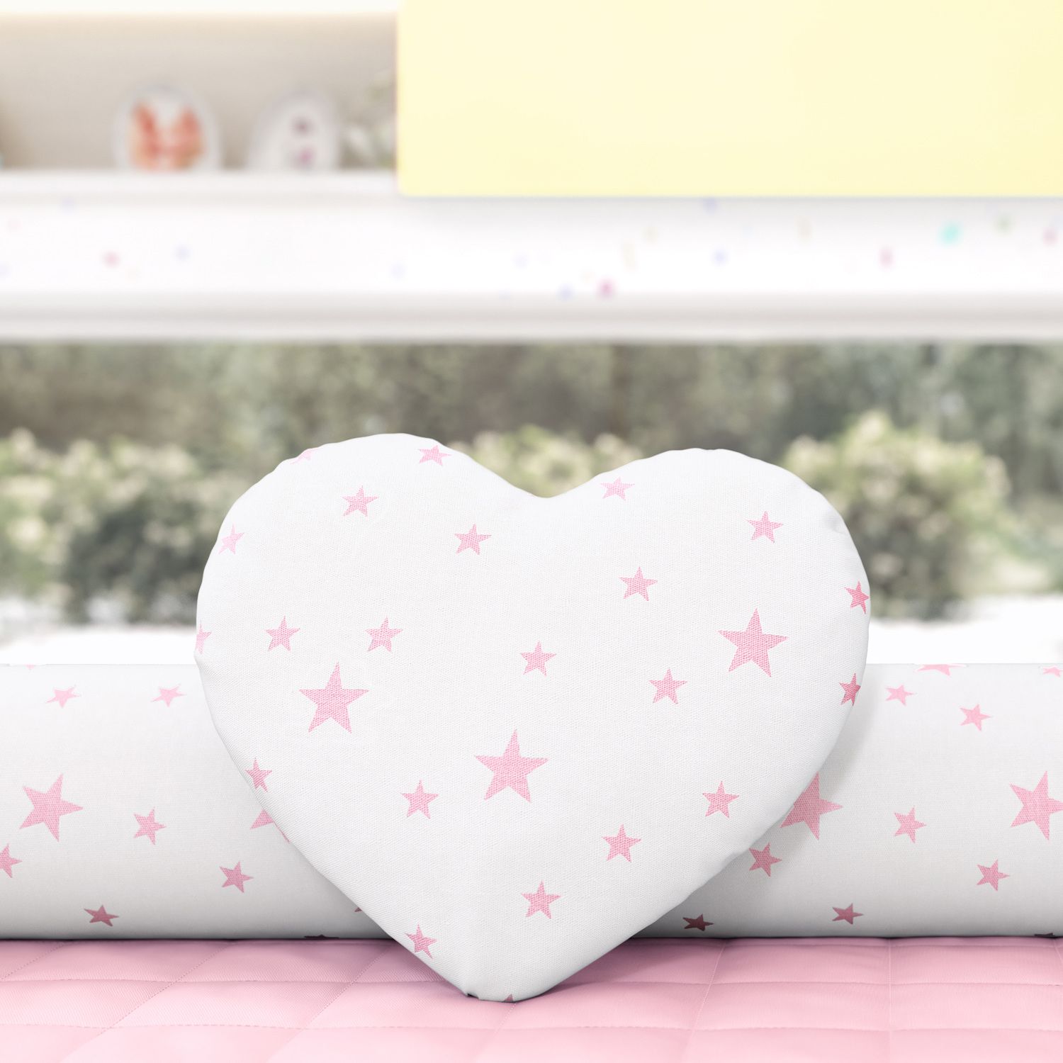 Almofada Coração Estrelinhas Amarelo 28cm