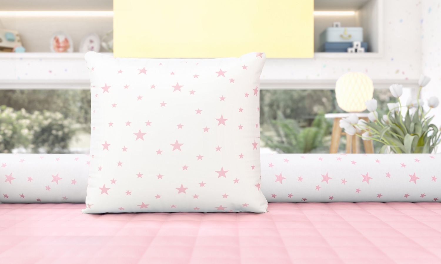 Almofada Quadrada Estrelinhas Amarelo 38cm