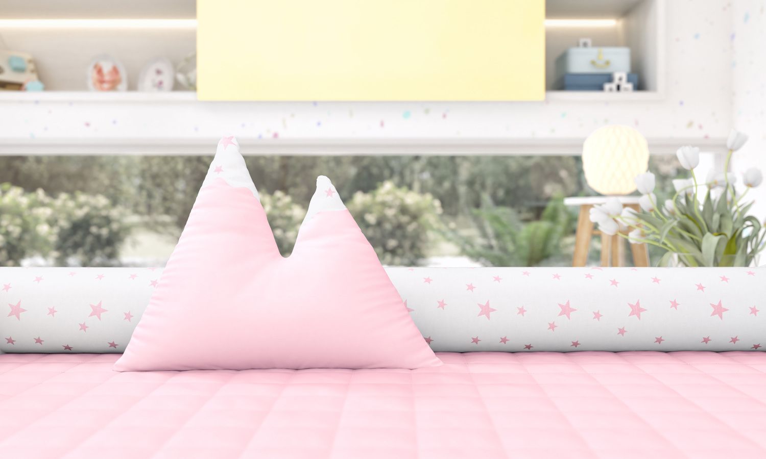 Almofada Montanhas Estrelinhas Amarelo 39cm