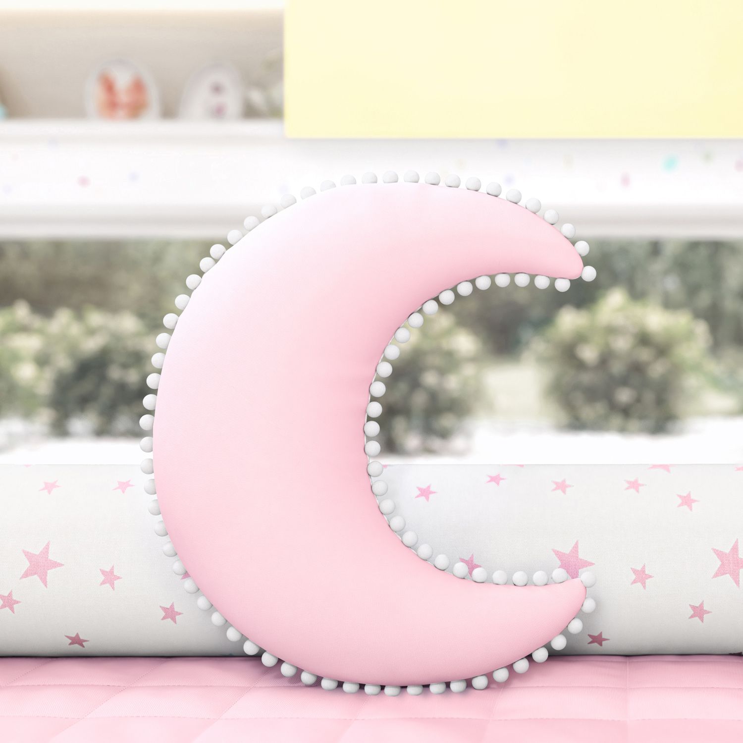 Almofada Lua Pompom Azul 28cm