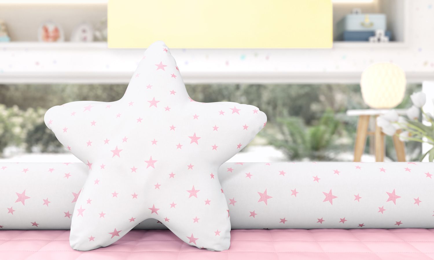 Almofada Estrela Estampada Amarelo 30cm