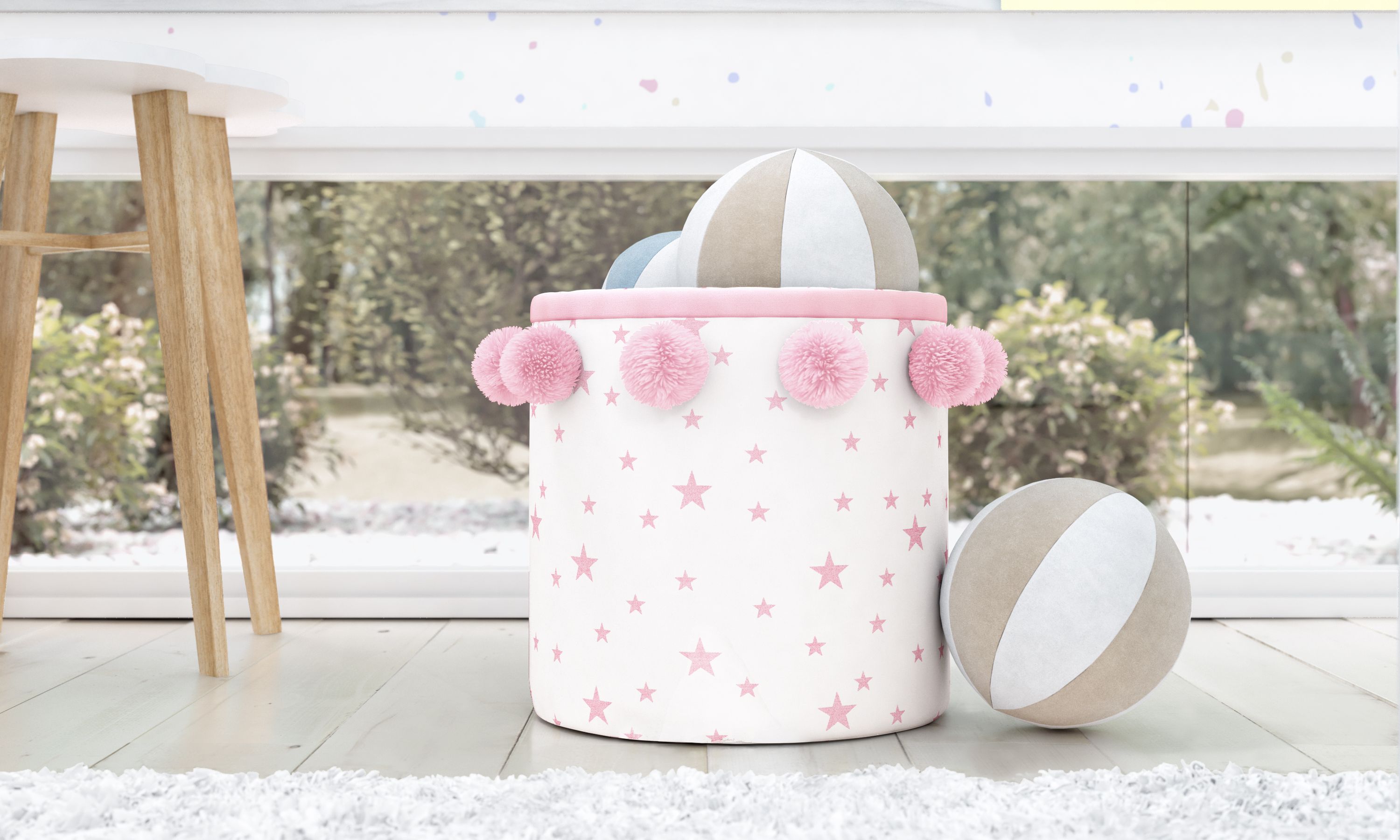 Cesto Organizador para Brinquedos Estrelas Pompom 35cm