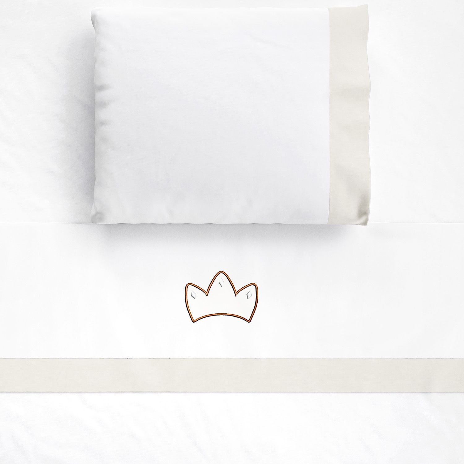 Jogo de Lençol Berço Bordado Coroa Bege 3 peças