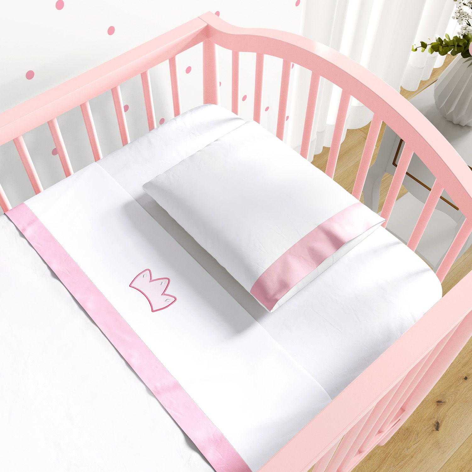 Jogo de Lençol Berço Bordado Coroa Bege 3 peças