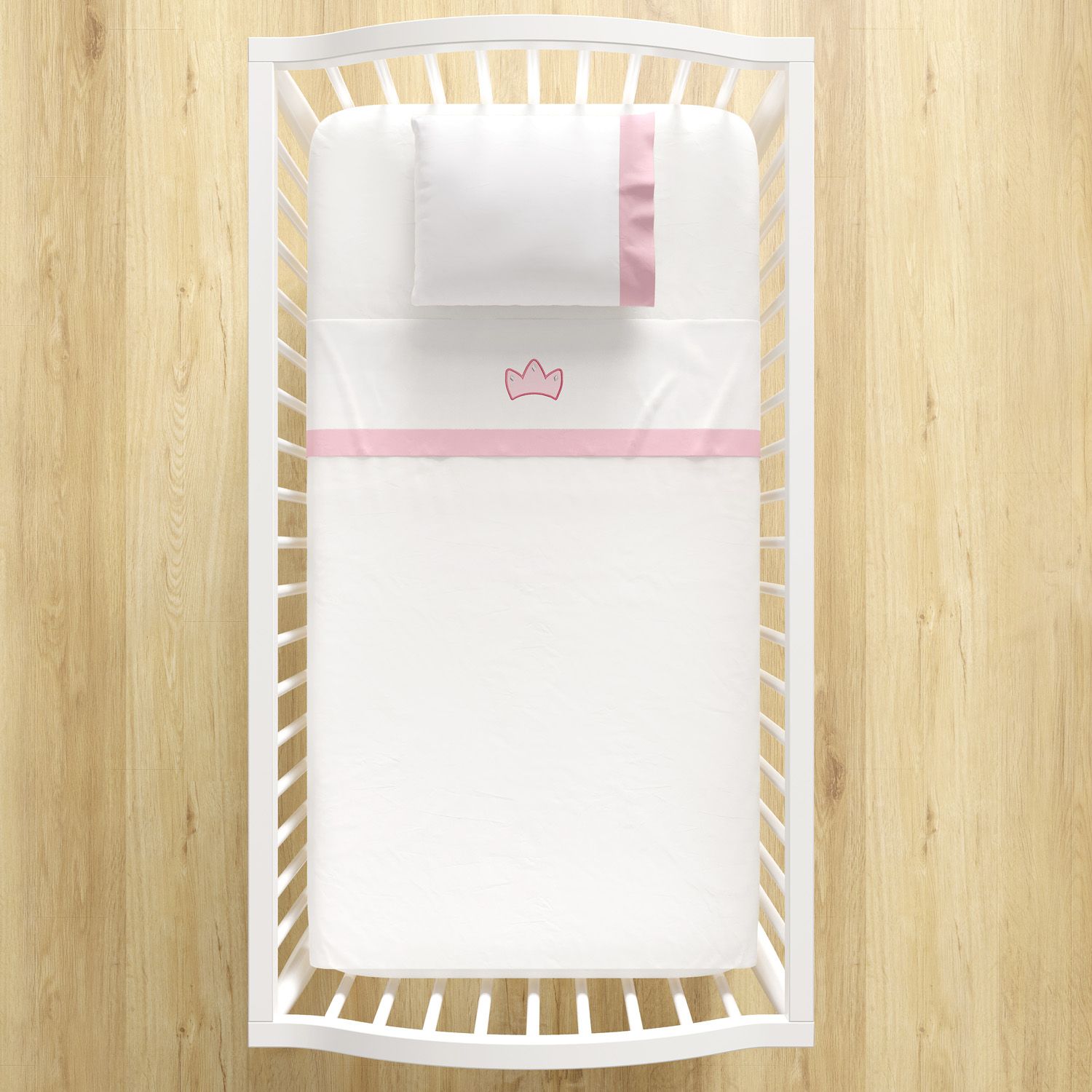 Jogo de Lençol Berço Bordado Coroa Bege 3 peças