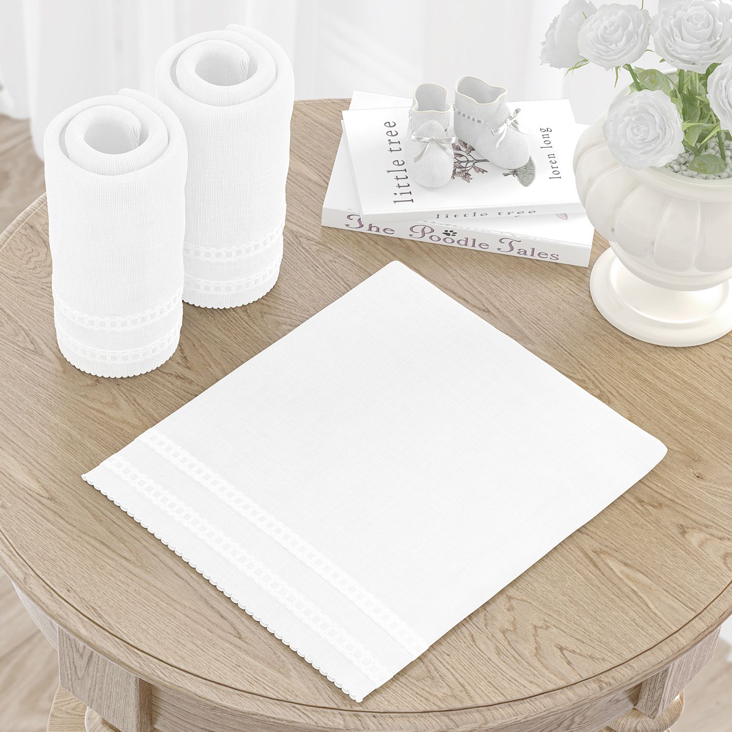 Jogo de Fraldas Ombro Branco Clássico com 3