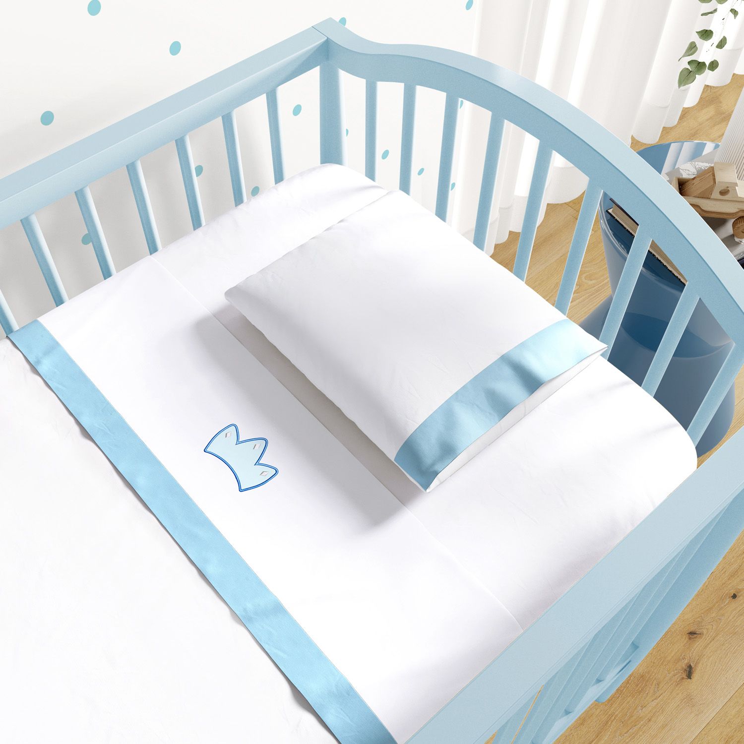 Jogo de Lençol Berço Bordado Coroa Bege 3 peças