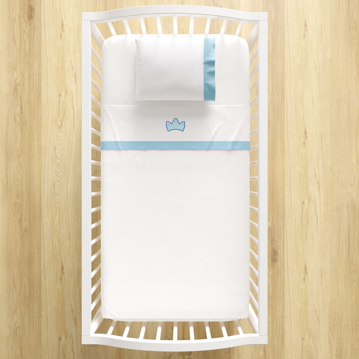 Jogo de Lençol Berço Bordado Coroa Bege 3 peças