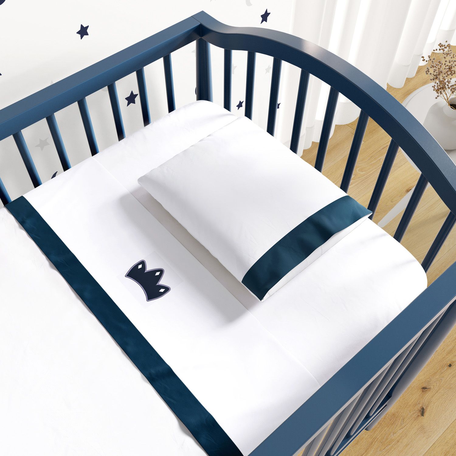 Jogo de Lençol Berço Bordado Coroa Bege 3 peças