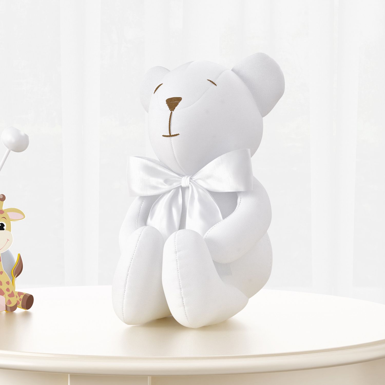 Urso Branco com Laço Cetim 42 cm