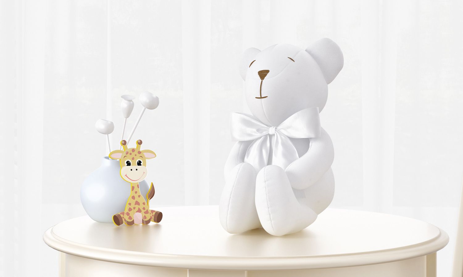 Urso Branco com Laço Cetim 42 cm
