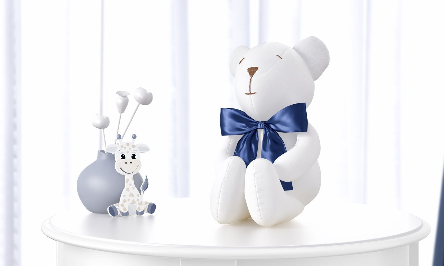 Urso Branco com Laço Cetim 42 cm