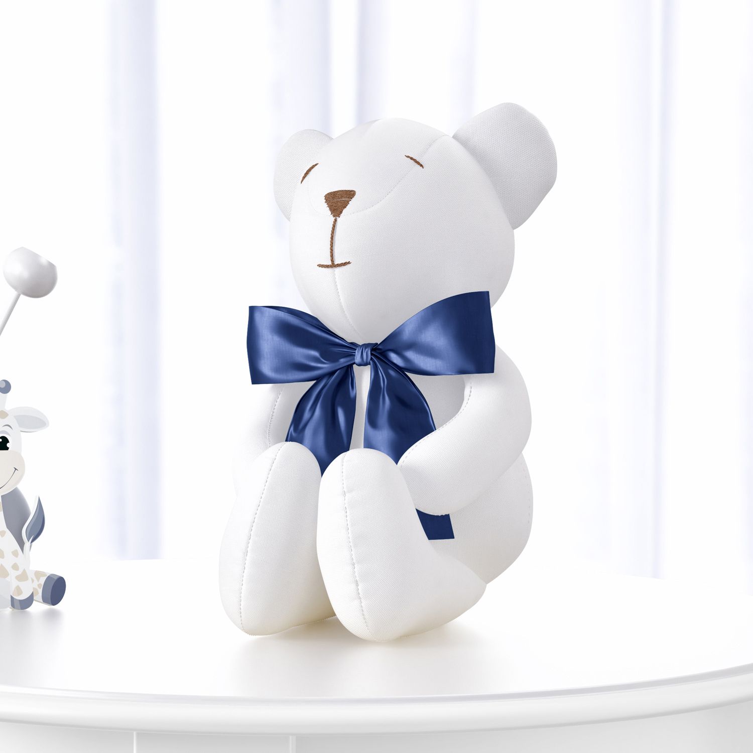 Urso Branco com Laço Cetim 42 cm