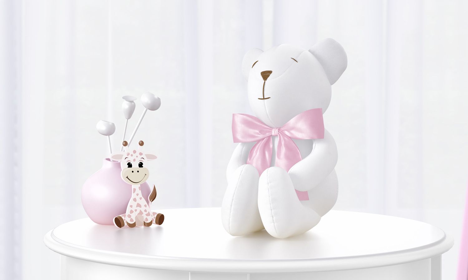 Urso Branco com Laço Cetim 42 cm