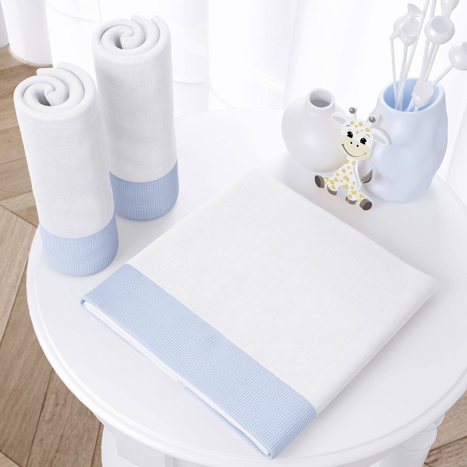 Jogo de Fraldas Ombro Barra Xadrez Azul com 3