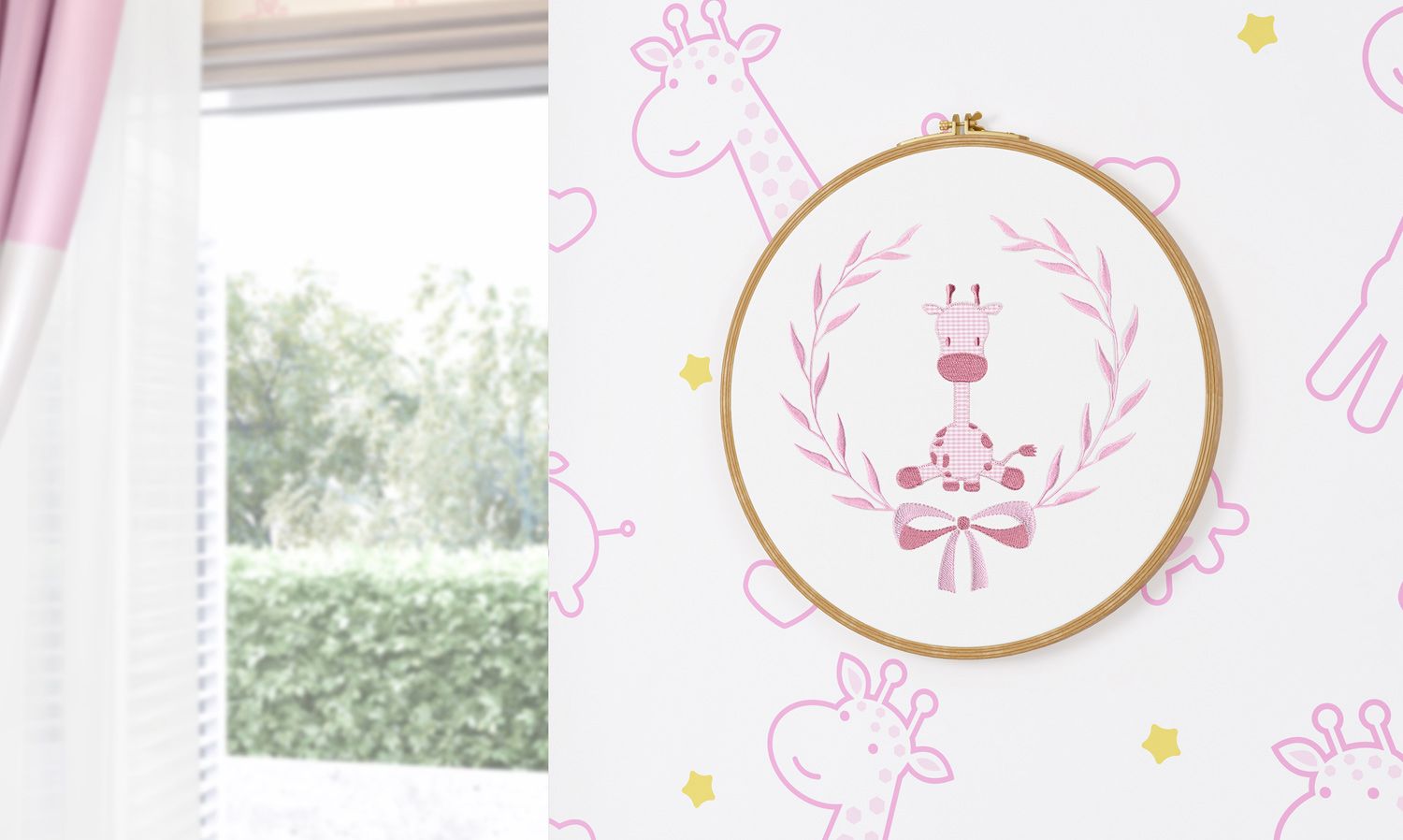 Quadro Bastidor Bordado Girafinha Clássica